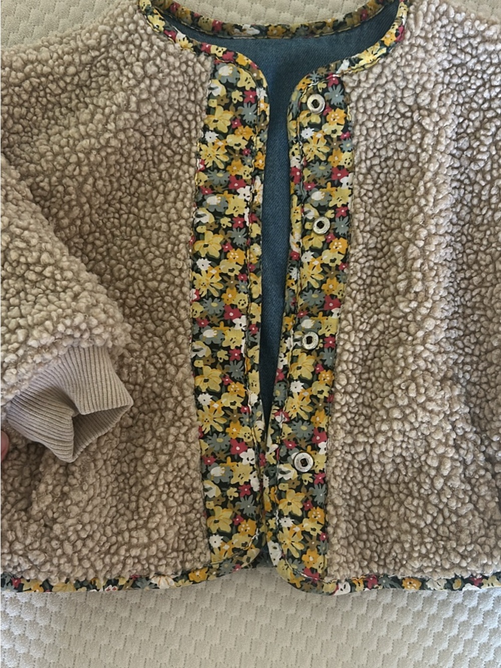 Zara Kids Reversible Denim Jacket with Floral Trim - Blue - Picture 2 of 2